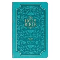 KJV Holy Bible, Giant Print Standard Size Faux Leather Red Letter Edition - Thumb Index & Ribbon Marker, King James Version, Teal Floral