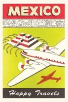 Vintage Journal Plane Over Mexico Pyramid Travel Poster
