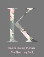 K Annual Health Journal Planner One Year Log Book Monogrammed Personalized Initial