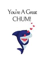 You're A Great CHUM, Graph Paper Composition Journal Notebook, White Cover With a Cute Baby Shark, Little Hearts & A Funny Shark Pun Saying