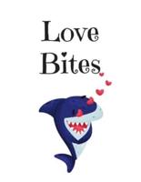 Love Bites, Graph Paper Composition Journal Notebook, White Cover With a Cute Baby Shark, Little Hearts & A Funny Shark Pun Saying