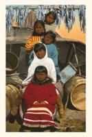 Vintage Journal Five Indigenous Alaskan Children Sitting on Barrels
