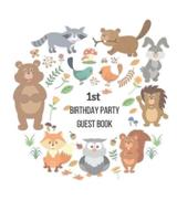 1st Birthday Party Guest Book, Animal Woodland Friends