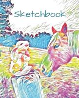 Colorful Pastel Bunny Rabbit & Horse Lover Gift Sketchbook for Drawing Coloring or Writing Journal