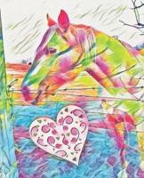 Pink & Teal Pastel Rainbow Horse With Be Mine Heart Pony Lover Gift Sketchbook for Drawing Coloring or Writing Journal