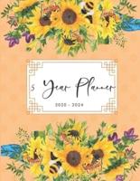 2020-2024 Five Year Planner Monthly Calendar Sunflowers Goals Agenda Schedule Organizer