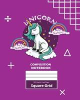 Unicorn Square Grid, Graph Paper Composition Notebook, 100 Sheets, Large 8 x 10 Inch, Quad Ruled Purple Cover