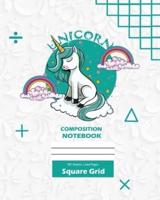 Unicorn Square Grid, Graph Paper Composition Notebook, 100 Sheets, Large 8 x 10 Inch, Quad Ruled White Cover