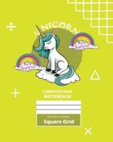 Unicorn Square Grid, Graph Paper Composition Notebook, 100 Sheets, Large 8 x 10 Inch, Quad Ruled Yellow Cover