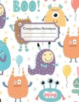 Composition Notebook: Wide Ruled Lined Paper: Large Size 8.5x11 Inches, 110 pages. Notebook Journal: Cute Monsters Boo Workbook for Children Preschoolers Students Teens Kids for School Writing Notes