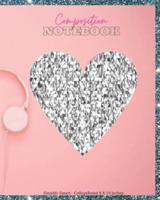 Composition Notebook College Ruled 8X10 inches: Large Silver Glow Pink College Notebook, Wide Ruled Paper Notebook Book for Girls, Kids, Teens and Women of All Ages, Lined Journal, Glitter Diary, School Supplies