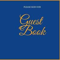Wedding Guest Book: Blue and Gold Guest Book   Blank Unruled pages  Landscape Guest Book  Modern Paperback Guest Book 