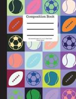 Composition Book 100 Sheet/200 Pages 8.5 X 11 In.-Wide Ruled Colorful Sports