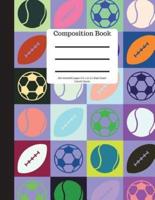 Composition Book 200 Sheet/400 Pages 8.5 X 11 In.-Wide Ruled Colorful Sports