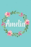 Amelia: Personalized Name Floral Composition Notebook Journal for Girls and Women