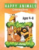 Happy Animals: Coloring Book Ages 4-8
