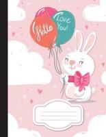 White Rabbit With Balloon Or Mini Bunny - Composition Notebook