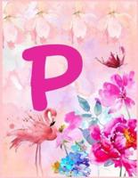 P( Pink -Blue Floral Monogram Notebook )