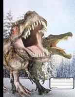 Winter Dinosaurs in Snow Composition Notebook Blank Unruled 200 Pages / 100 Sheets, 9-3/4 X 7-1/2