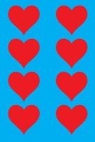 100 Page Unlined Notebook - Red Hearts on Cyan