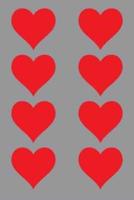 100 Page Unlined Notebook - Red Hearts on Gray / Grey