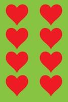 100 Page Unlined Notebook - Red Hearts on Lawn Green