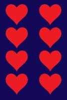 100 Page Unlined Notebook - Red Hearts on Navy Blue