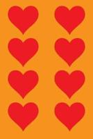 100 Page Unlined Notebook - Red Hearts on Orange