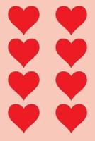100 Page Unlined Notebook - Red Hearts on Pink