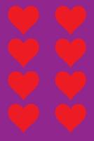 100 Page Unlined Notebook - Red Hearts on Purple