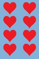 100 Page Unlined Notebook - Red Hearts on Sky Blue