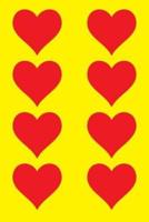 100 Page Unlined Notebook - Red Hearts on Yellow