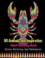 50 Animals and Inspiration Adult Coloring Book Stress Relieving and Relaxation