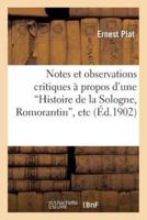 Notes et observations critiques à propos d'une 'Histoire de la Sologne, Romorantin', etc