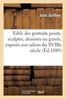 Table Des Portraits Peints, Sculptés, Dessinés Ou Gravés, Exposés Aux Salons Du XVIIIe Siècle