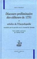 Discours Préliminaire Des Éditeurs De 1751 Et Articles De l'Encyclopédie