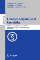 Chinese Computational Linguistics Lecture Notes in Artificial Intelligence