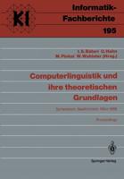 Computerlinguistik Und Ihre Theoretischen Grundlagen Subreihe Künstliche Intelligenz