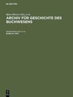 Archiv für Geschichte des Buchwesens, Band 20, Archiv für Geschichte des Buchwesens (1979)