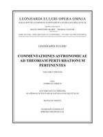 Commentationes Astronomicae Ad Theoriam Perturbationum Pertinentes 3rd Part. Opera Mechanica Et Astronomica