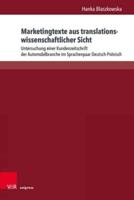 Marketingtexte Aus Translationswissenschaftlicher Sicht