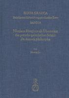 Nicolaus Rheginus ALS Ubersetzer Der Pseudo-Galenischen Schrift De Historia Philosopha
