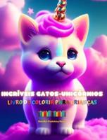 Incríveis Gatos-Unicórnios Livro De Colorir Para Crianças Criaturas De Fantasia Adoráveis E Cheias De Amor