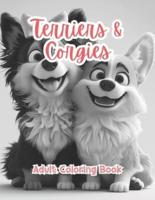 Terriers & Corgies Adult Coloring Book Grayscale Images By TaylorStonelyArt