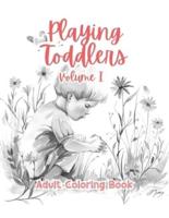 Playing Toddlers Adult Coloring Book Grayscale Images By TaylorStonelyArt