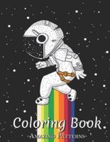 Adult Coloring Book, Stress Relieving Creative Fun Drawings To Calm Down, Reduce Anxiety & Relax Great Christmas Gift Idea For Men & Women ( Rainbow-Stars-Astronaut Coloring Books )