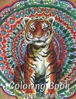 Adult Coloring Book For Stress Relief, Spiritual Meditation, Coloring Book For Adults, Kids, Teens, Children, Boys, Beginners, Seniors ( Tiger-Watercolor-Mandala Coloring Books )