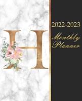 2022-2023 Monthly Planner "H": 2 year Calendar with Initial Gold And Floral Monogram Letter, Black & White Marble 24 Month Schedule Organizer,Journal & Personal Appointment,Goals,Self Care,Passwords,Contacts Log  Gift Idea for New Year,Christmas,Birthday