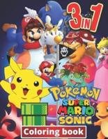 3 in 1 Coloring Book Pokemon, Sonic, Super Mario