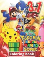 3 in 1 Coloring Book Pokemon, Sonic, Super Mario